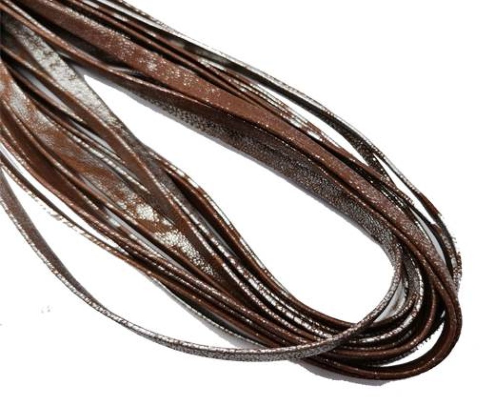 Flat Nappa Leather cords - 5mm - lamina silver brown2