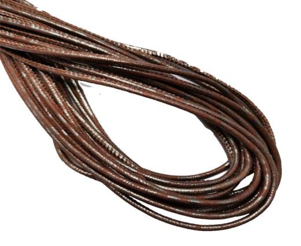 Round Stitched Nappa Leather Cord - 3mm - LAMINA SILVER BROWN