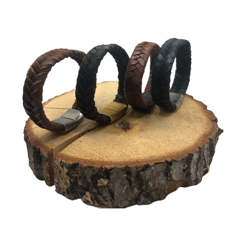 v cross braided leather cord- 15mm- COGNAC