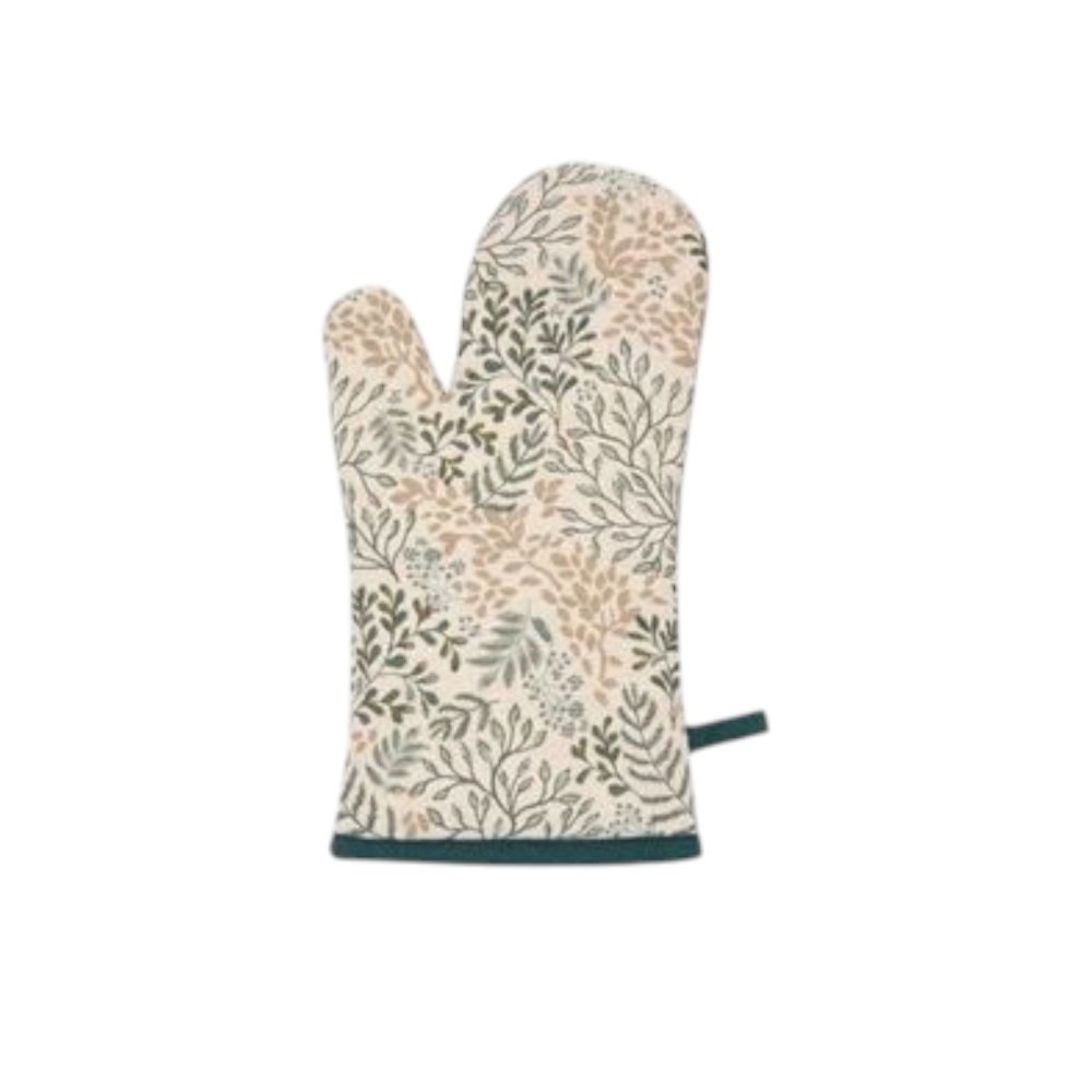 Leaf Printed Beige Oven Mitt
