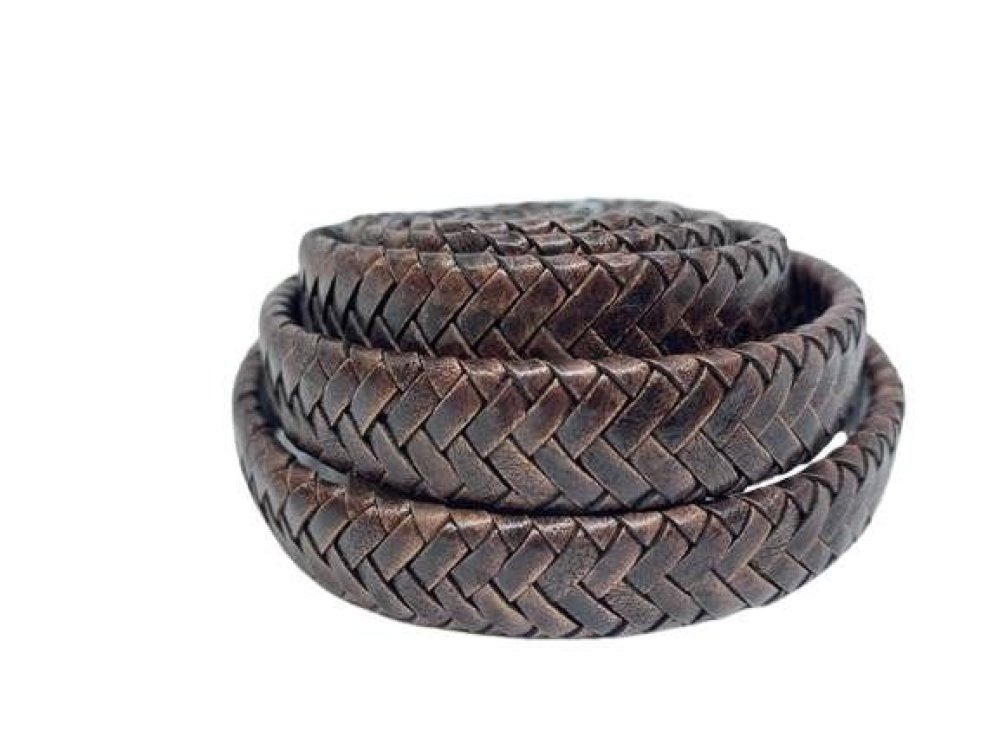 OVAL BRAIDED LEATHER CORDS KHAJUR STYLE 15X4.5MM - DARK BROWN