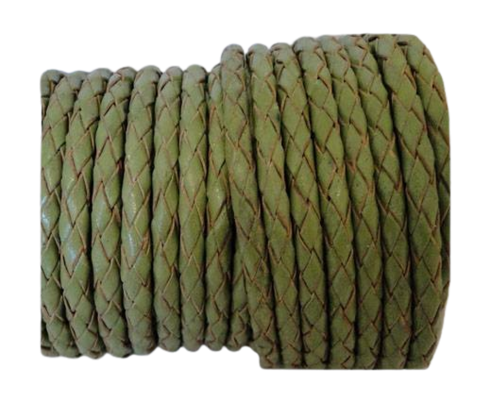 Oslo Round Braided Leather Cord- 5mm-Olive Green