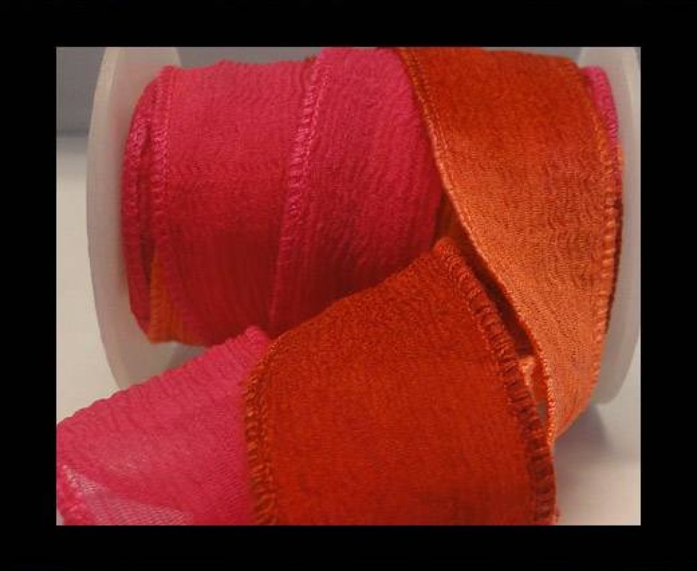 Hand dyed silk ribbons - Multi Red Ginger