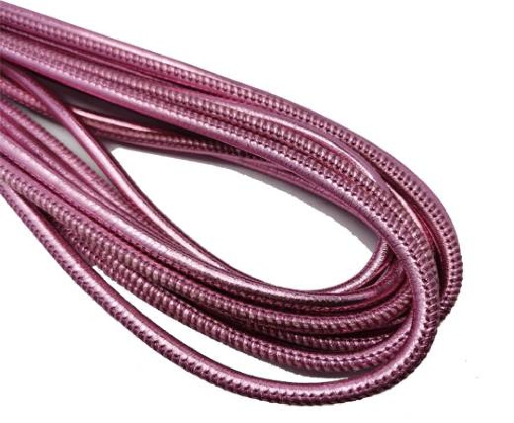 Round Stitched Nappa Leather Cord-4mm-metallic pink 1