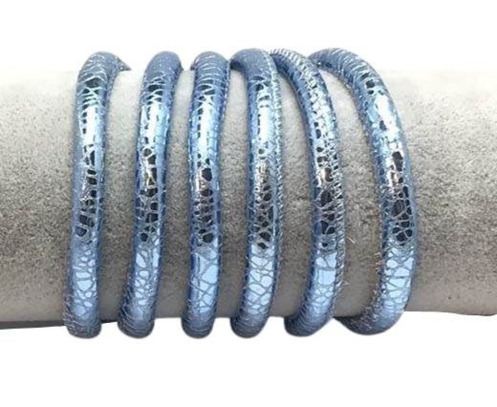 Real Round Nappa Leather cords 6mm- Snake style-metalic blue