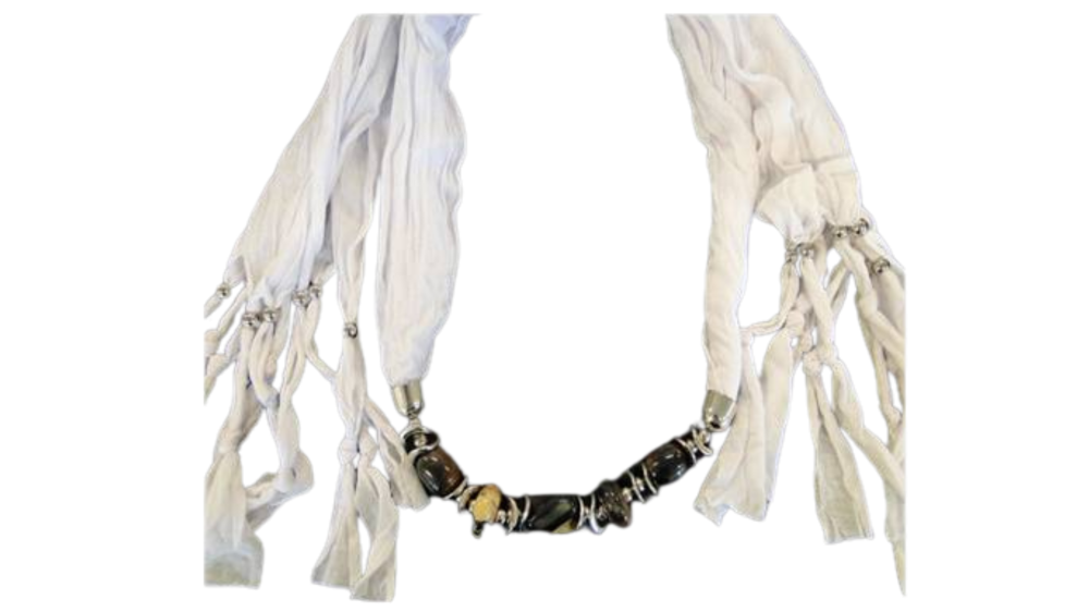 Scarf With Beads - Style 12 - White