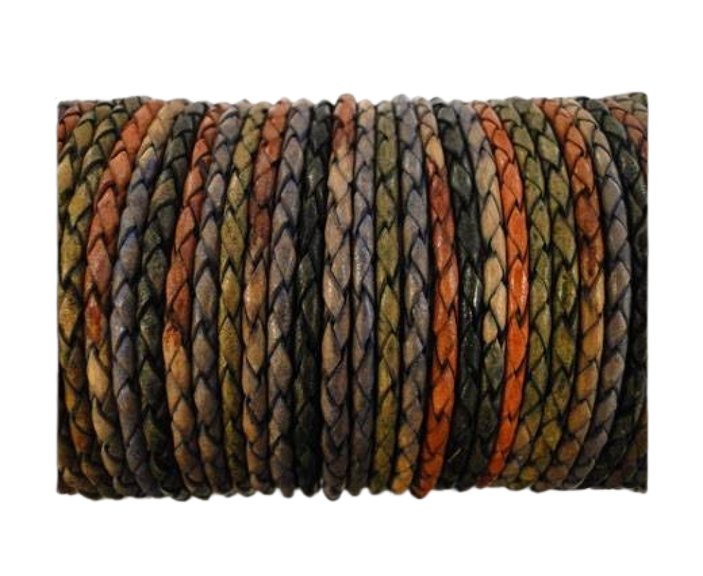Oslo Round Braided Leather Cord - 3mm - Dark Shades
