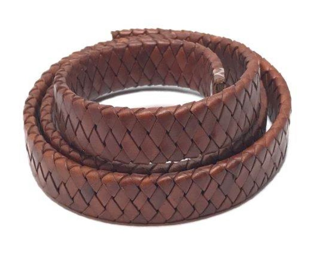 Ambiente Oval Braided Leather Cord-15.5*4.5mm-cognac