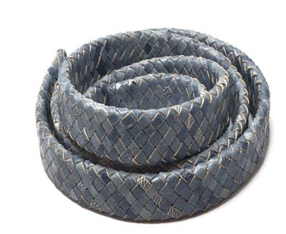 Oval Braided Leather Cord - 19x5mm - White Base Blue