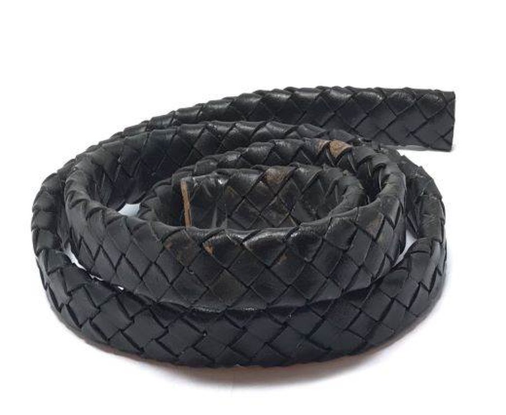 Oval Braided Leather Cords - 20x6mm - Brown