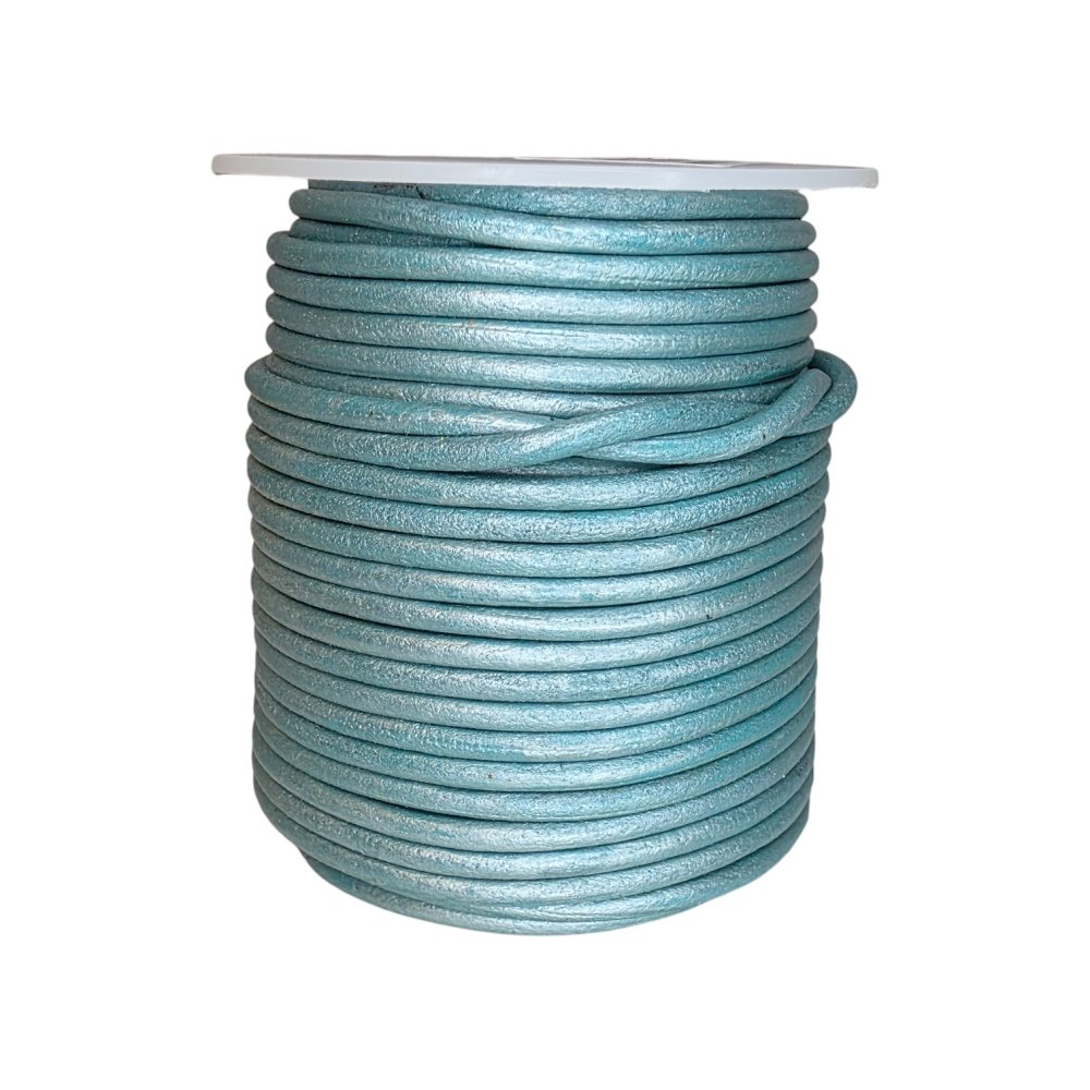 Round Leather Cord -3mm Metallic Ocean Green