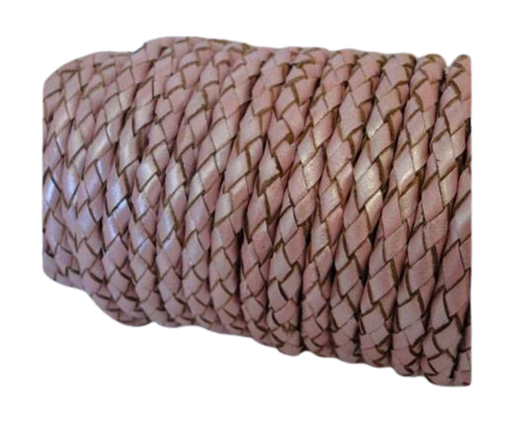 Oslo Round Braided Leather Cord  - 5mm - metallic pink