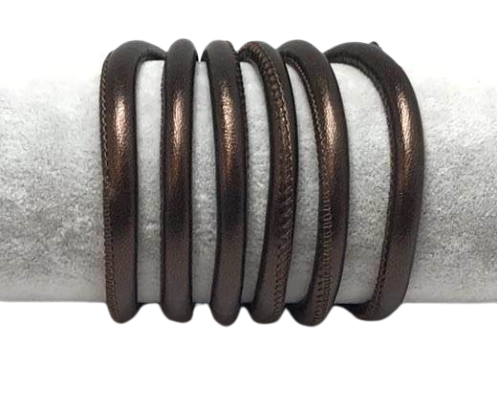 Round stitched nappa leather cord - 6mm - Bronze