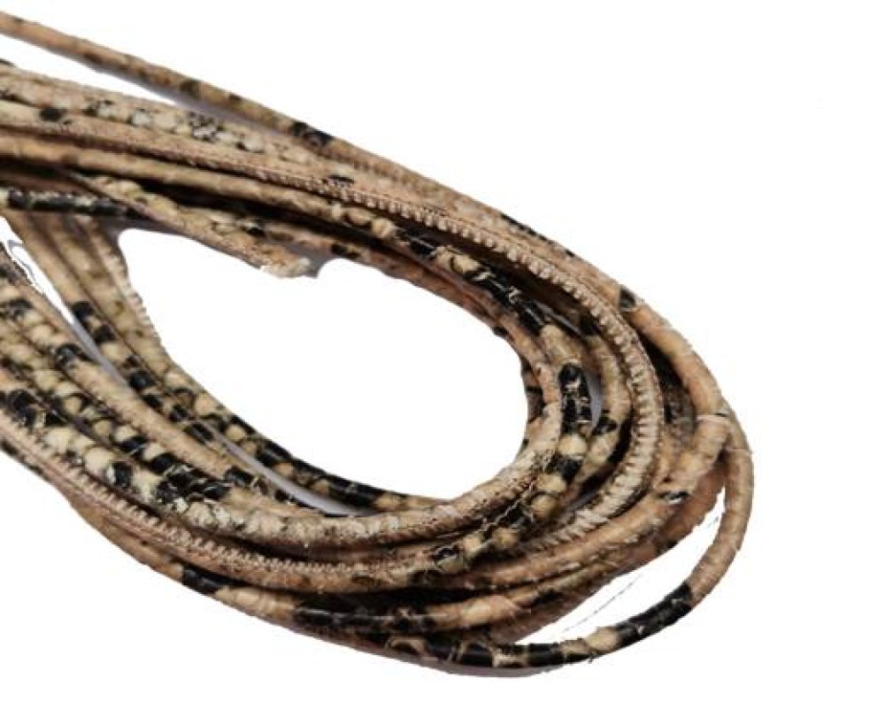 Round Stitched Leather Cord - 3mm - PYTHON SYLE - OLD ROSE