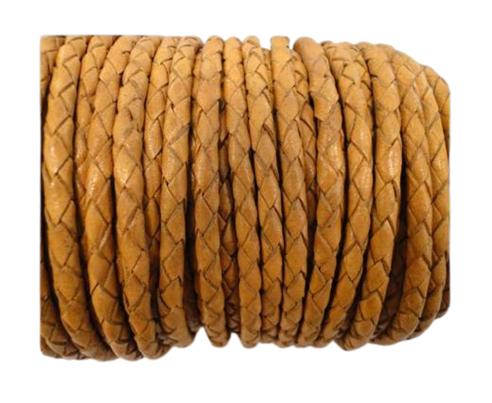 Oslo Round Braided Leather Cord- 5mm -Camel
