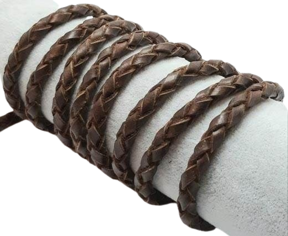 Oslo Round Braided Leather Cord Brown - 6mm