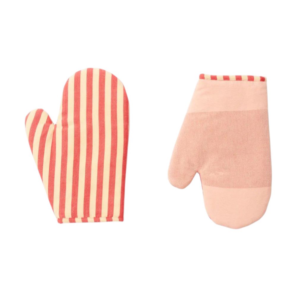 Pink Striped Oven Mitts
