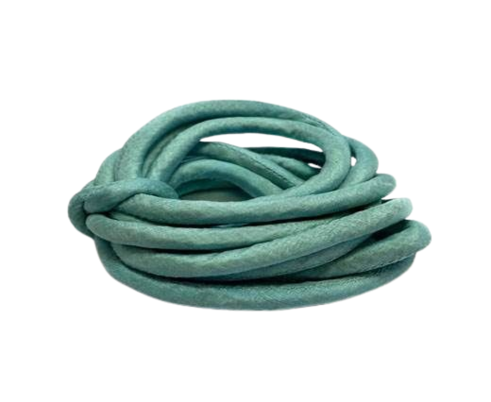 Real silk cords with inserts - 8 mm - Aqua