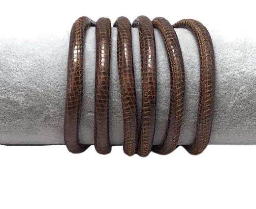 Real Round Nappa Leather cords 6mm- Snake style-Light bronze