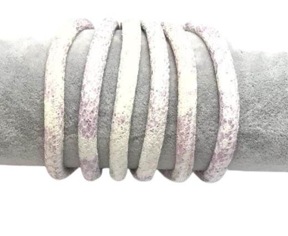 Real Round Nappa Leather cords 6mm- Snake style-White violet