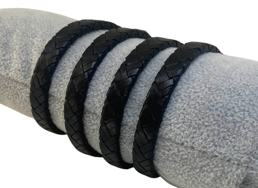 Argentine Braided Leather Cords - 8x3.5mm - Vintage Black