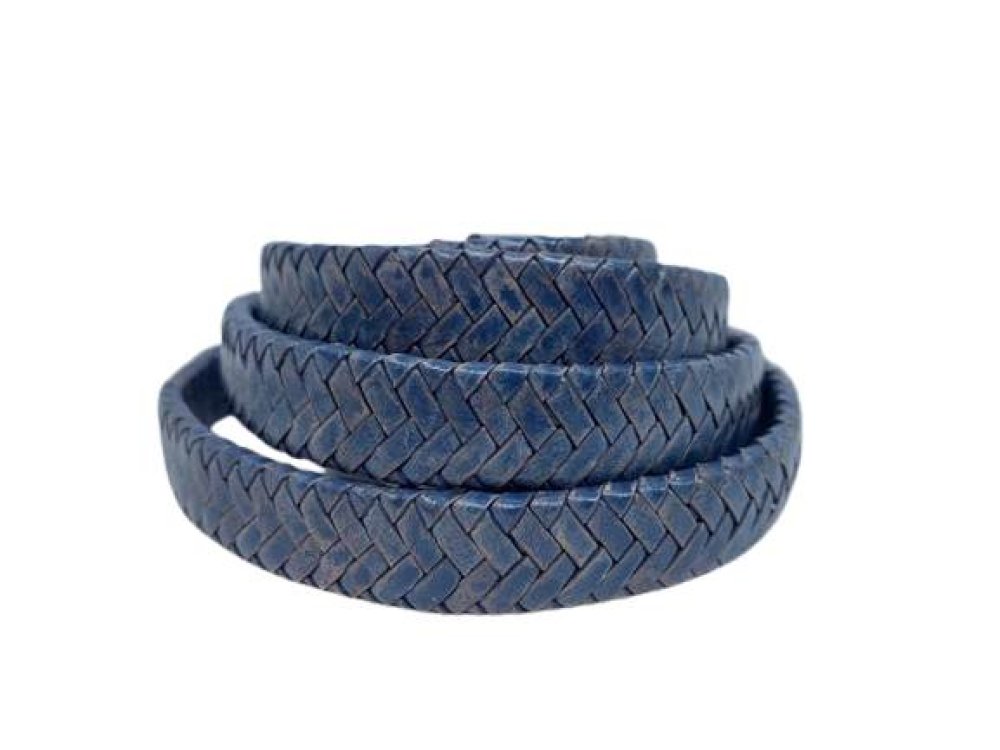 OVAL BRAIDED LEATHER CORDS KHAJUR STYLE 15X4.5MM - JEANS BLUE 02