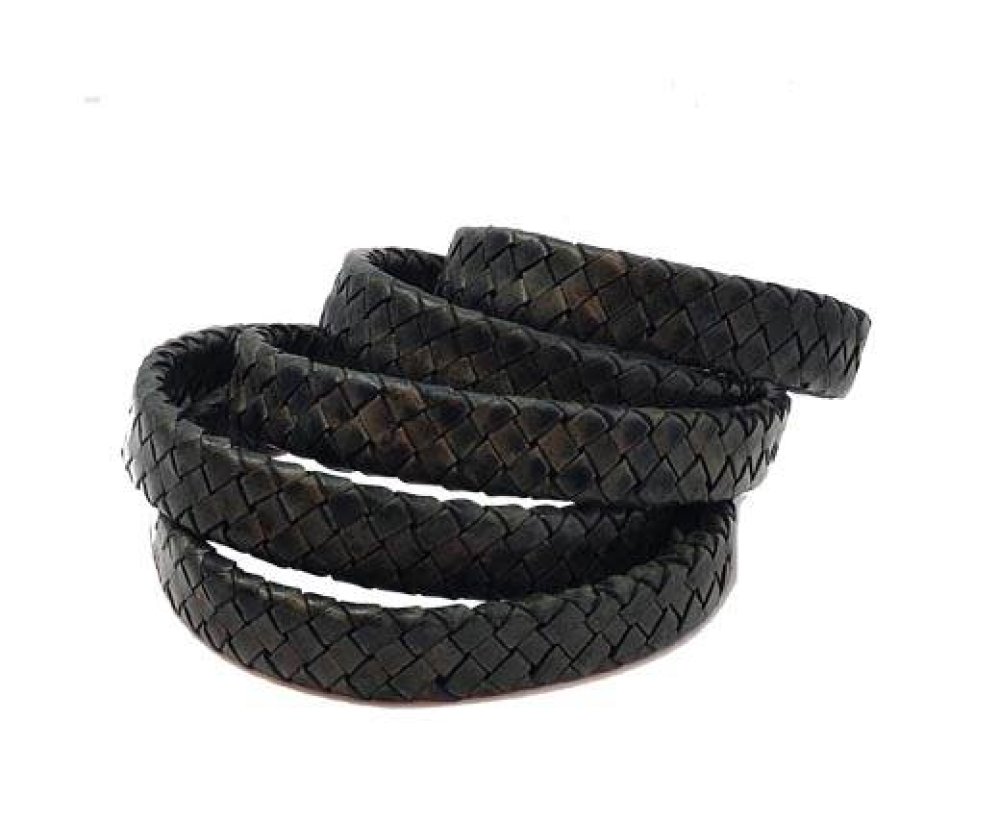 Ambiente Oval Braided Leather Cord - 15.5x4.5mm - VINTAGE BLUE