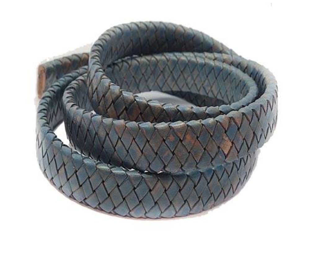 Ambiente Oval Braided Leather Cord - 15.5x4.5mm - Vintage Ligh Blue