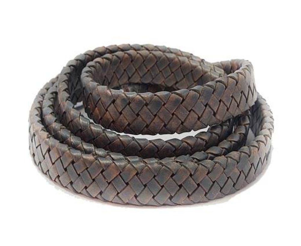 Ambiente Oval Braided Leather Cord - 15.5x4.5mm - Dark Grey