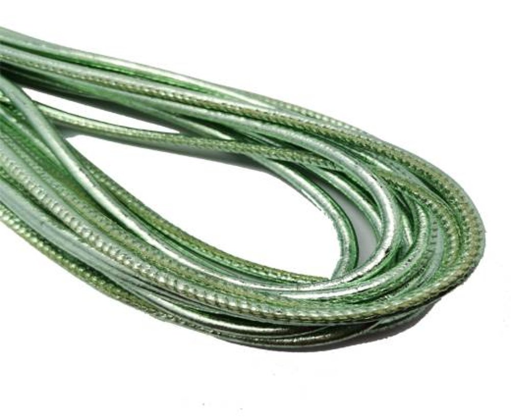 Round Stitched Nappa Leather Cord - 4mm - Shiny Reseda Green