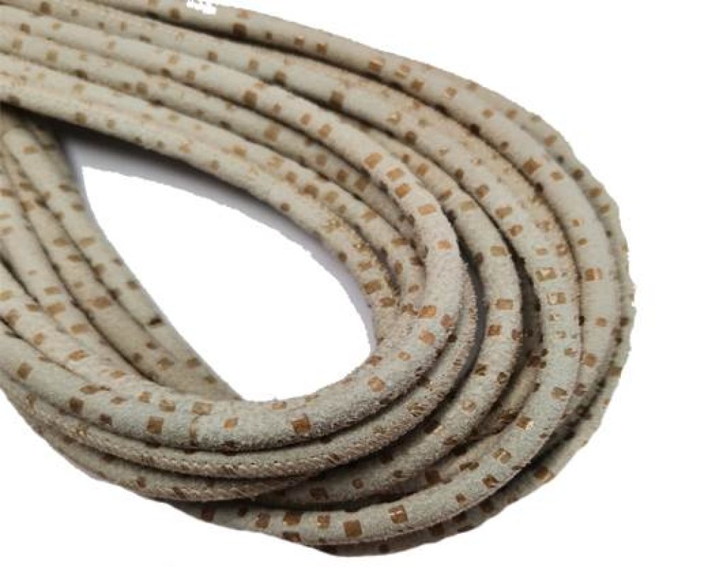 Round Stitched Nappa Leather Cord - 4mm - spyral style - beige