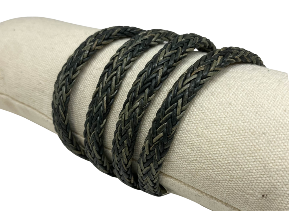 Spiral braided leather cords - 8x4mm - vintage dark green