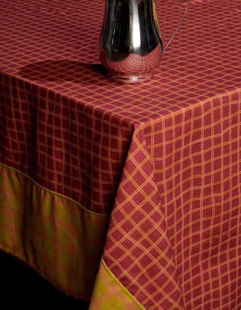 Red and Orange Grid Waxed Tablecloth