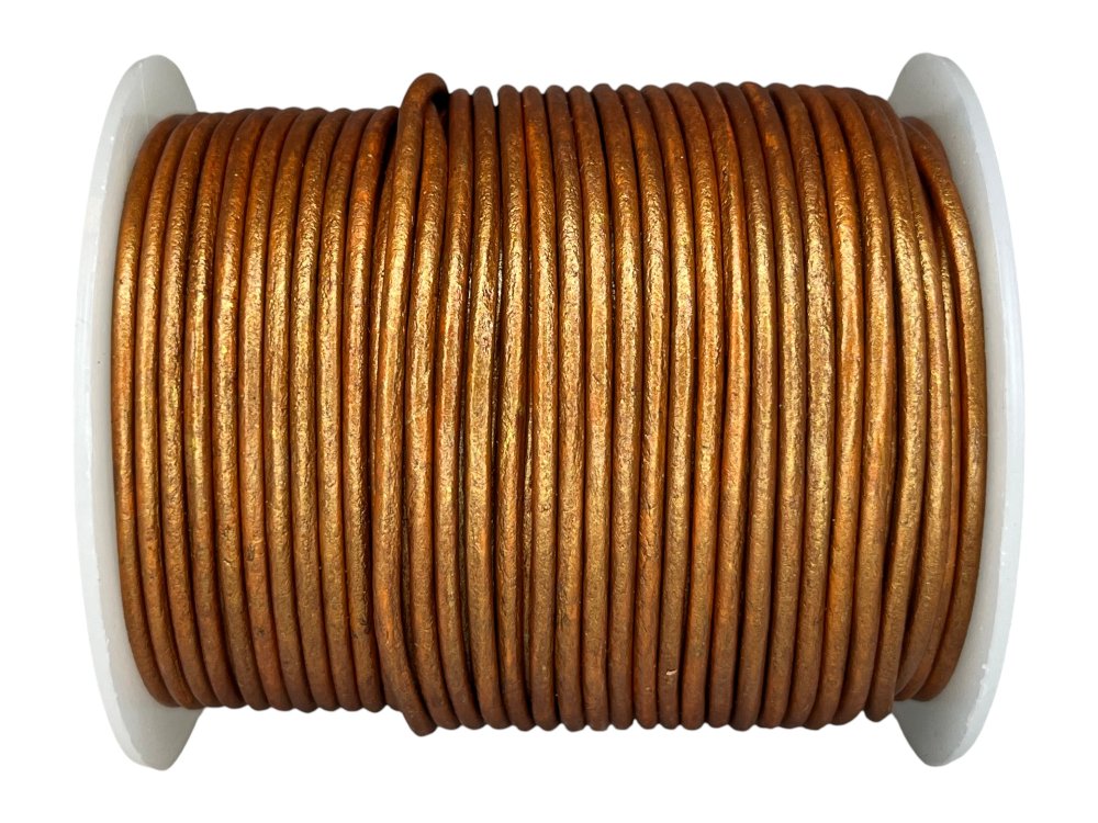 Round Leather Cord - 2mm - Metallic Burnt Orange