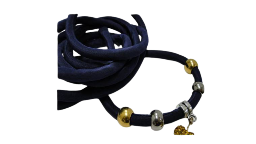 Real silk cords with inserts - 8 mm - Dark Blue