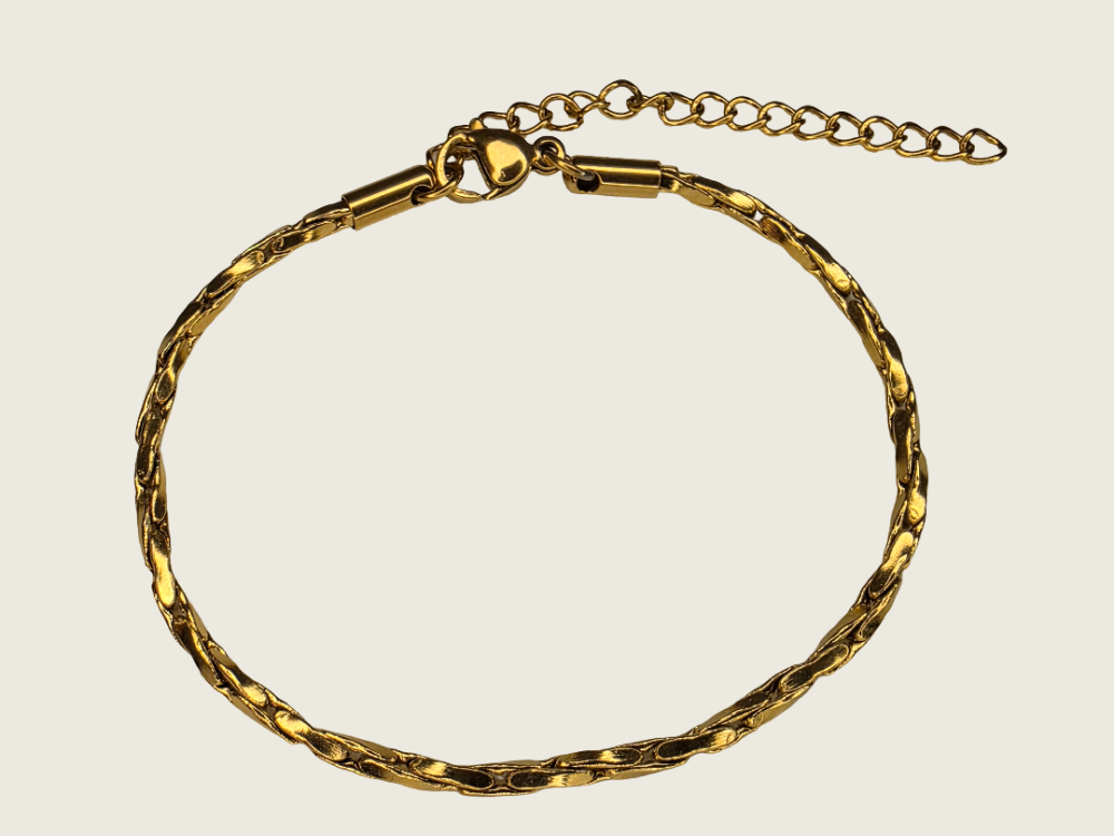 Twisted Square Boston Chain Bracelet - Gold - 2mm - Item 903