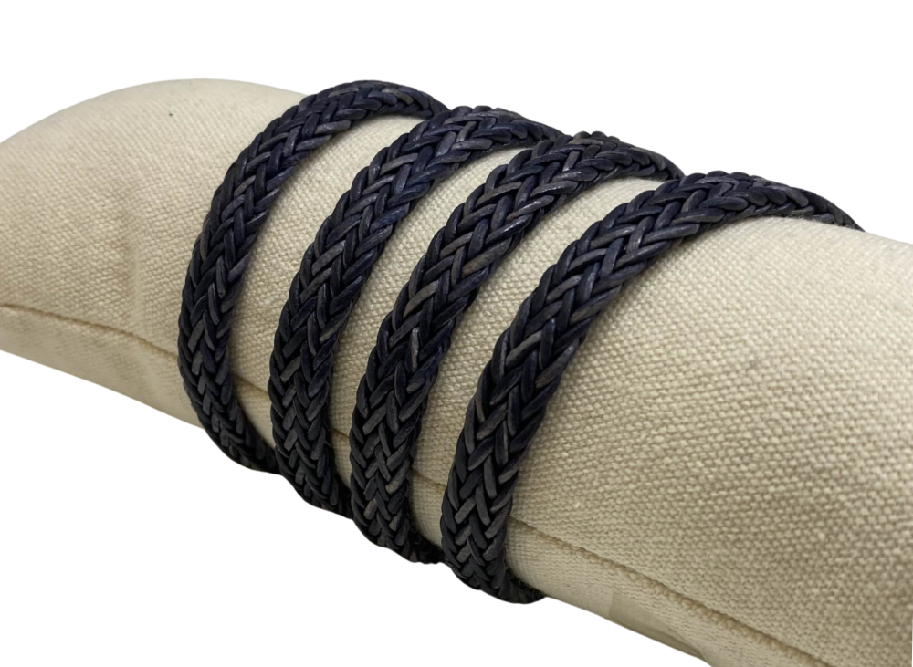 Spiral braided leather cords - 8x4mm - vintage dark blue
