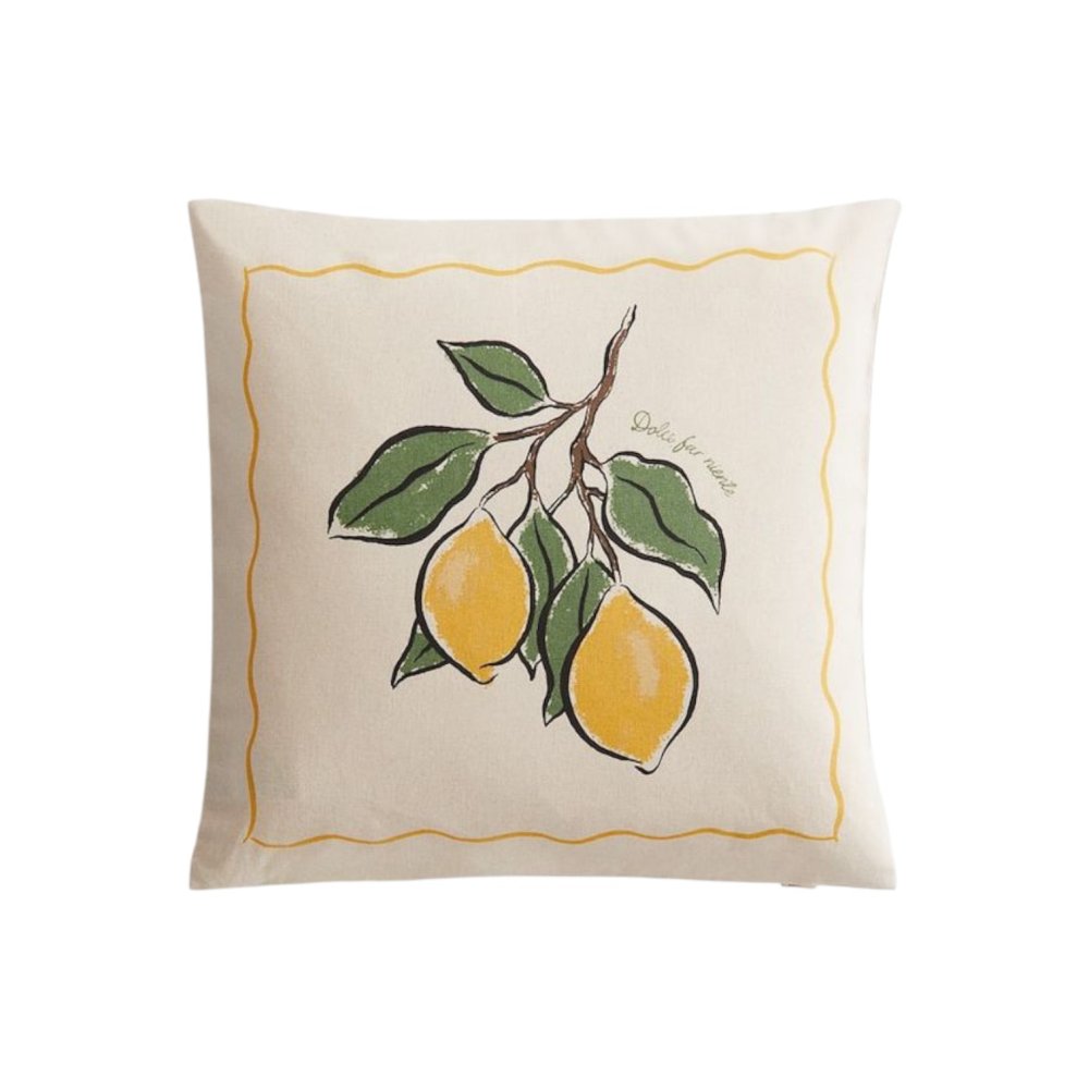 Cream Cotton Cushion with Lemons