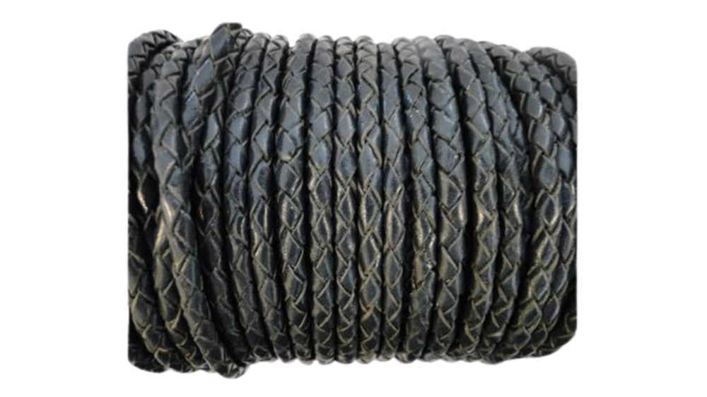 Oslo Round Braided Leather Cord- 3mm-Coal
