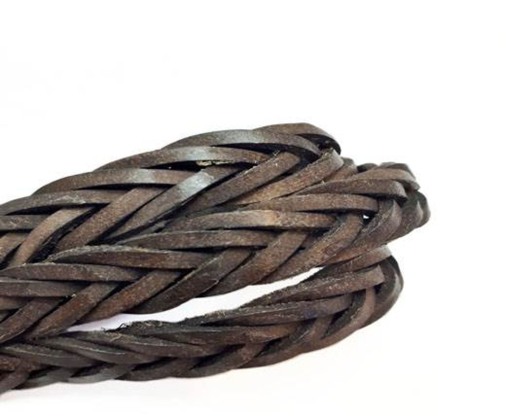 Montana braided leather cords - 15mm  - Vintage Dark Brown