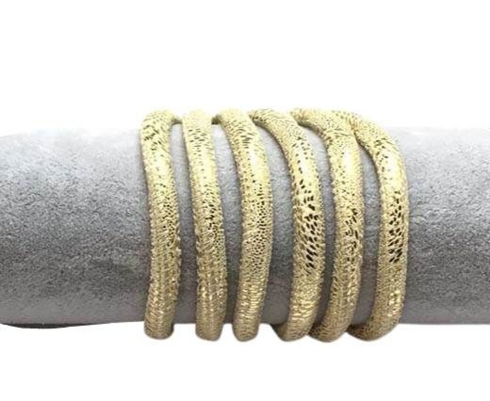 Real Round Nappa Stitched Leather cords 6mm- Snake style-gold