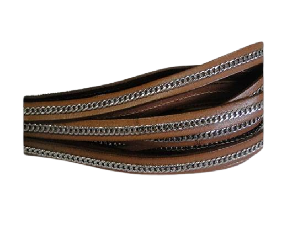 Stainless steel chain on leather-style 14-10mm- Natural Nut