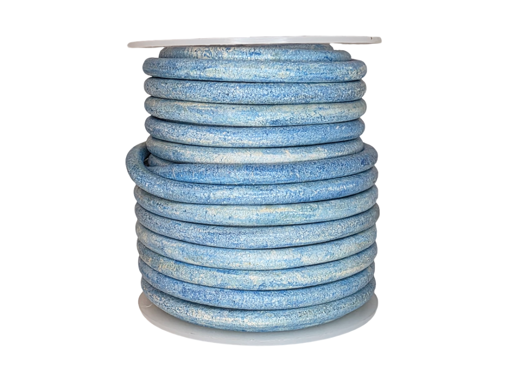 Round Leather Cord - Vintage Sky Blue - 4mm