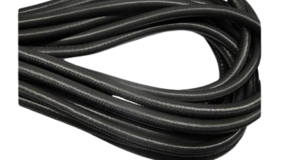 Round stitched nappa leather cord - Black - 6mm