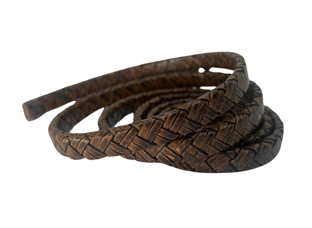 Argentine Braided Leather Cord - 8x3.5mm - Vintage Dark Brown