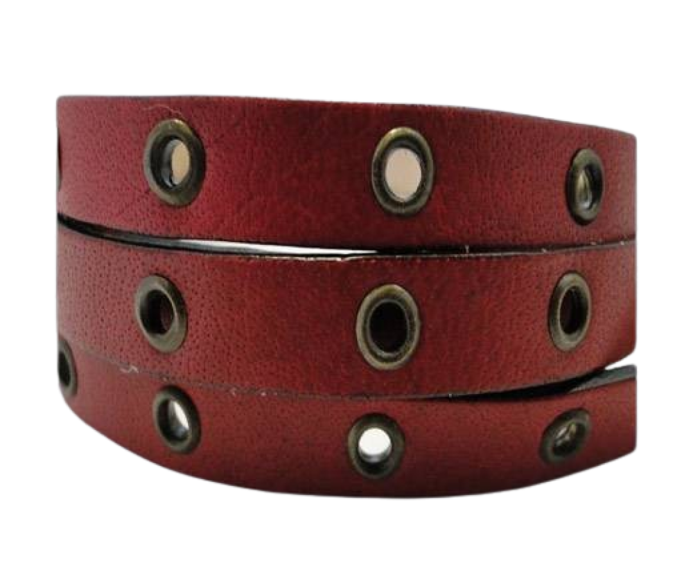 Flat leather with hollow rivets - 10MM-SE-Red