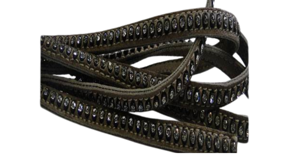 Real Nappa Flat Leather with swarovski crystals - 6mm - medium taupe