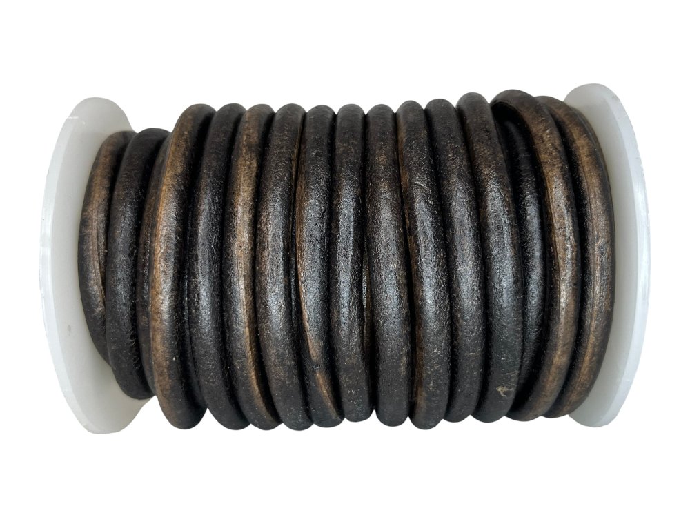 Round Leather Cord - 6mm - Vintage Dark Brown