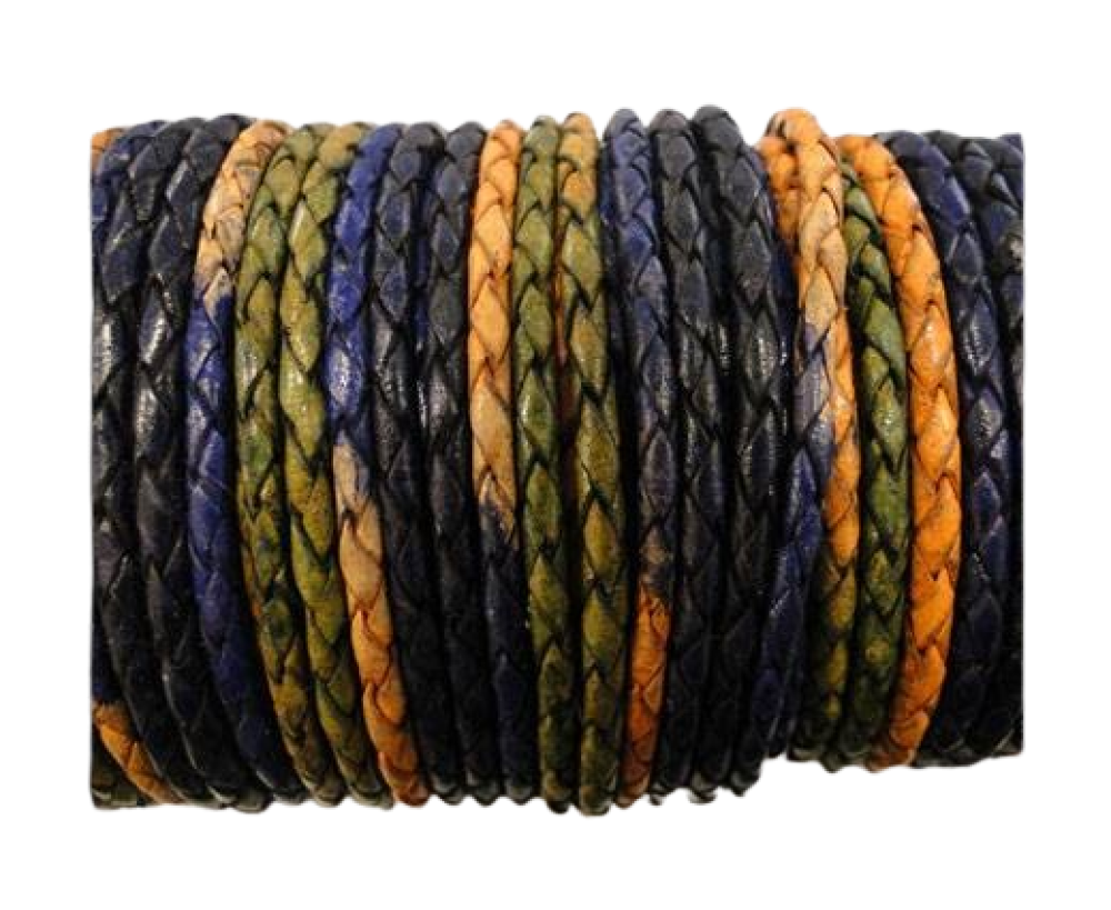 Oslo Round Braided Leather Cord - 5mm - Night Shades