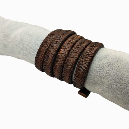 Walnut Braided Leather Cord - 12x6mm - Coffee Brown